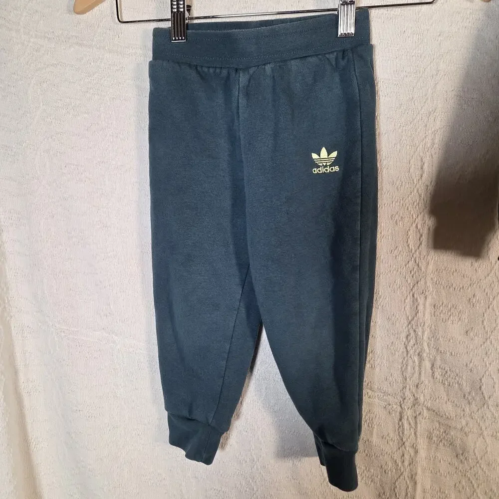 Adidas Toddler Tracksuit Set 3T Green Hoodie Sweatpants‎ Trefoil Logo Outfit